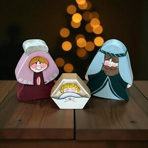 Handcrafted Nativity Set - Pink, Blue, and White